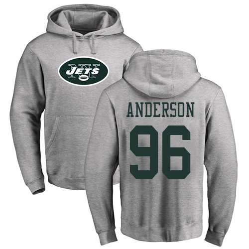 New York Jets Men Ash Henry Anderson Name and Number Logo NFL Football 96 Pullover Hoodie Sweatshirts